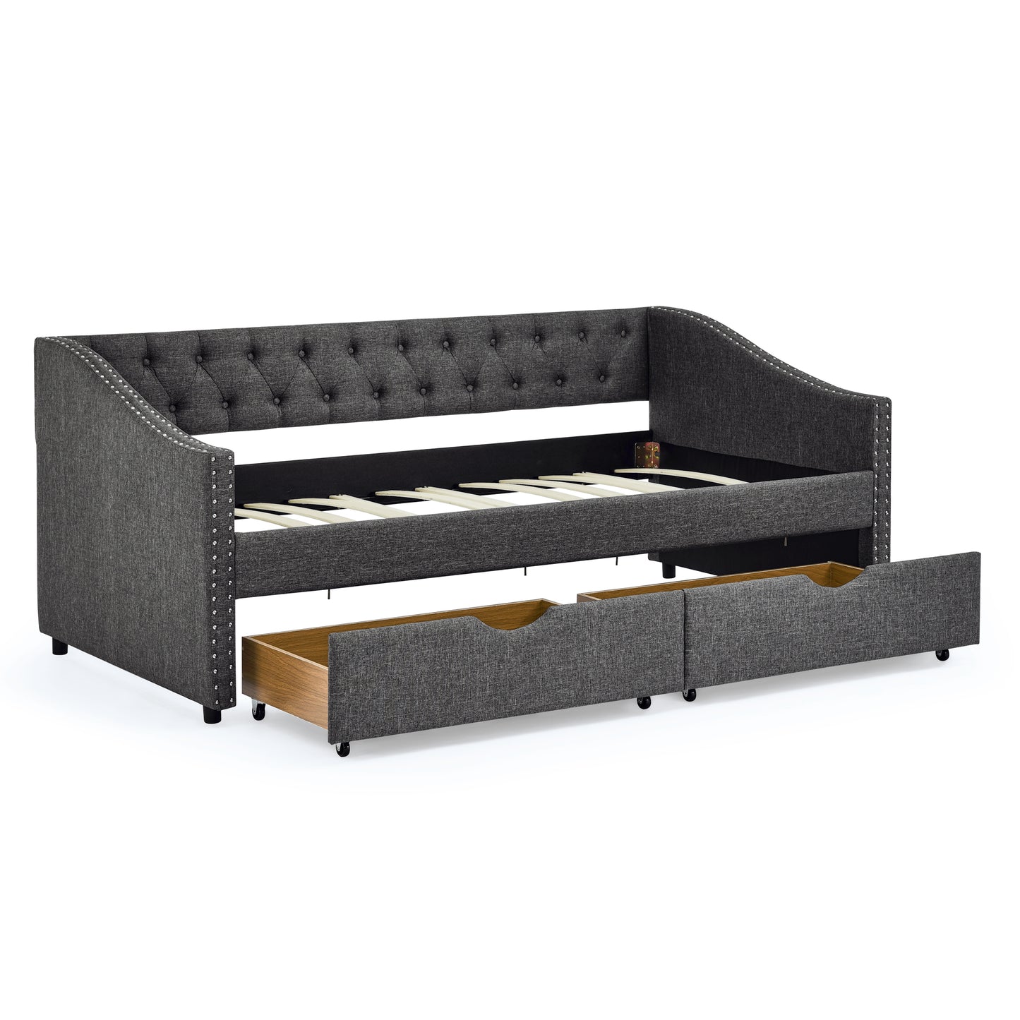 Twin Size Daybed with Drawers Upholstered Tufted Sofa Bed, with Button on Back and Copper Nail on Waved Shape Arms(81.5''x4''x30.5'') image 10