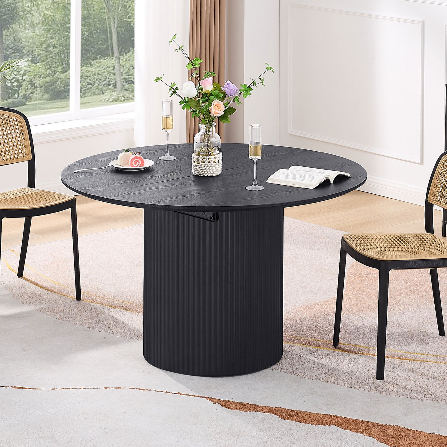 Expandable Dining Table,Solid Top Extending Table Modern Kitchen Table, Leisure Desk for Kitchen Dining Living Room Apartment.BLACK image 6