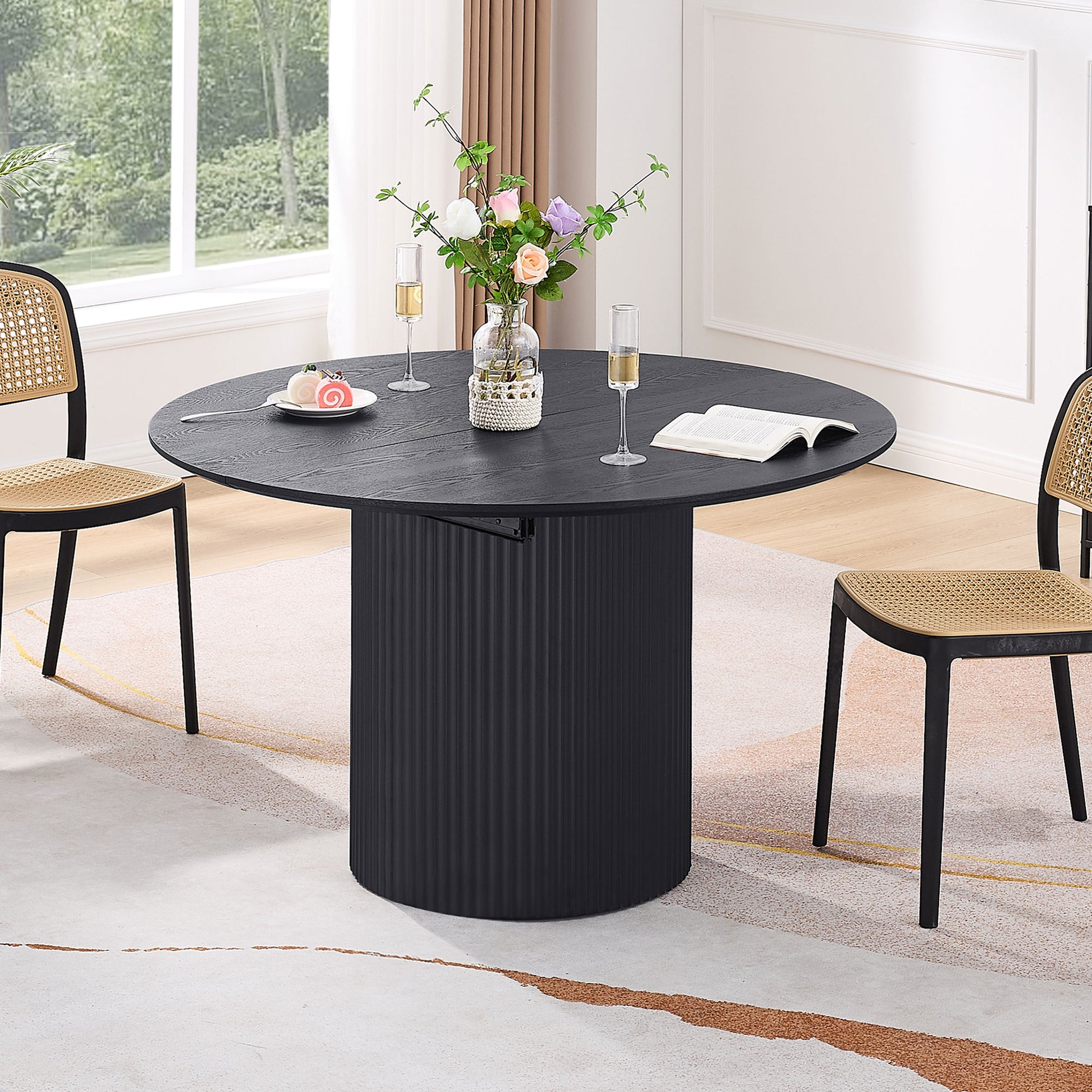Expandable Dining Table,Solid Top Extending Table Modern Kitchen Table, Leisure Desk for Kitchen Dining Living Room Apartment.BLACK image 6