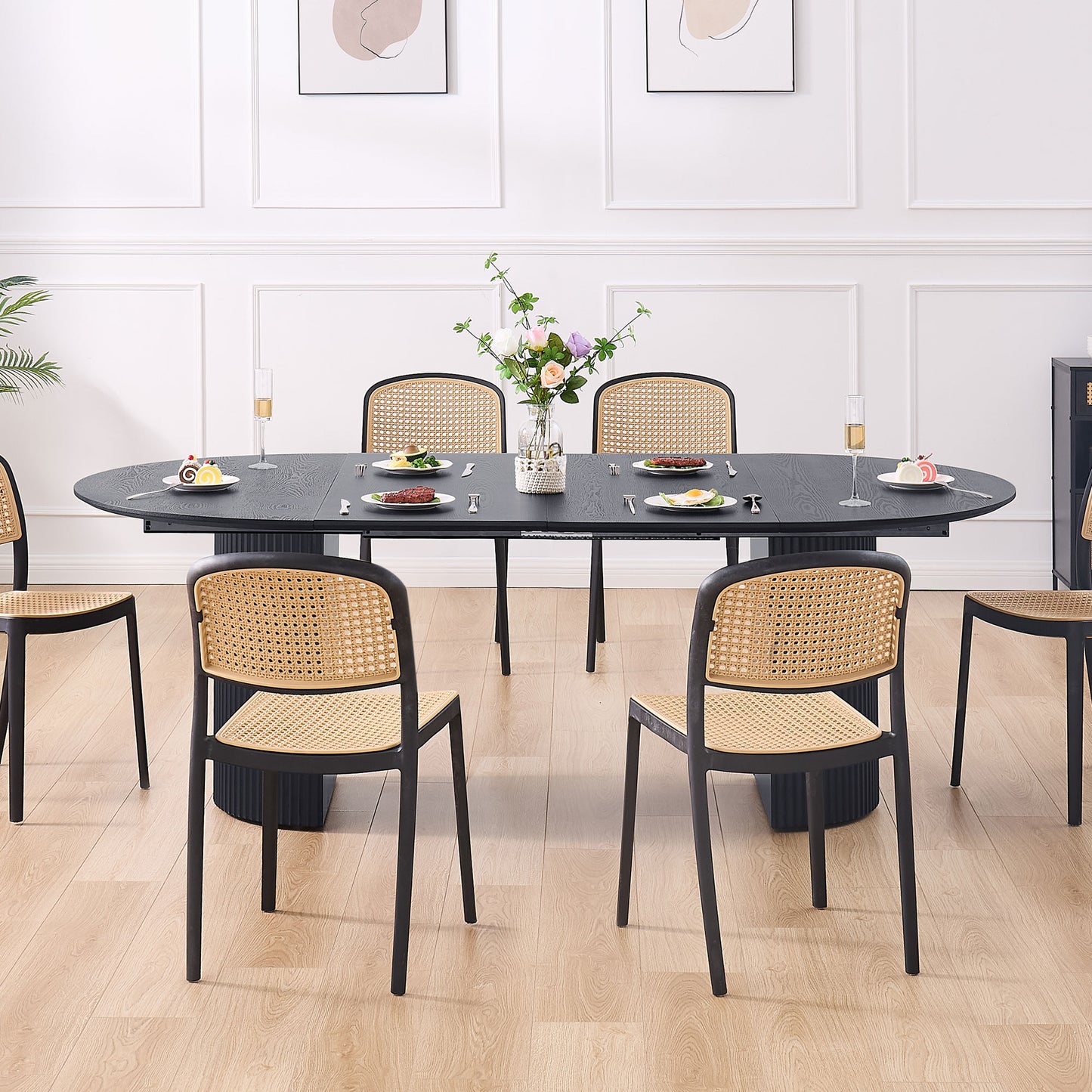 Expandable Dining Table,Solid Top Extending Table Modern Kitchen Table, Leisure Desk for Kitchen Dining Living Room Apartment.BLACK image 8
