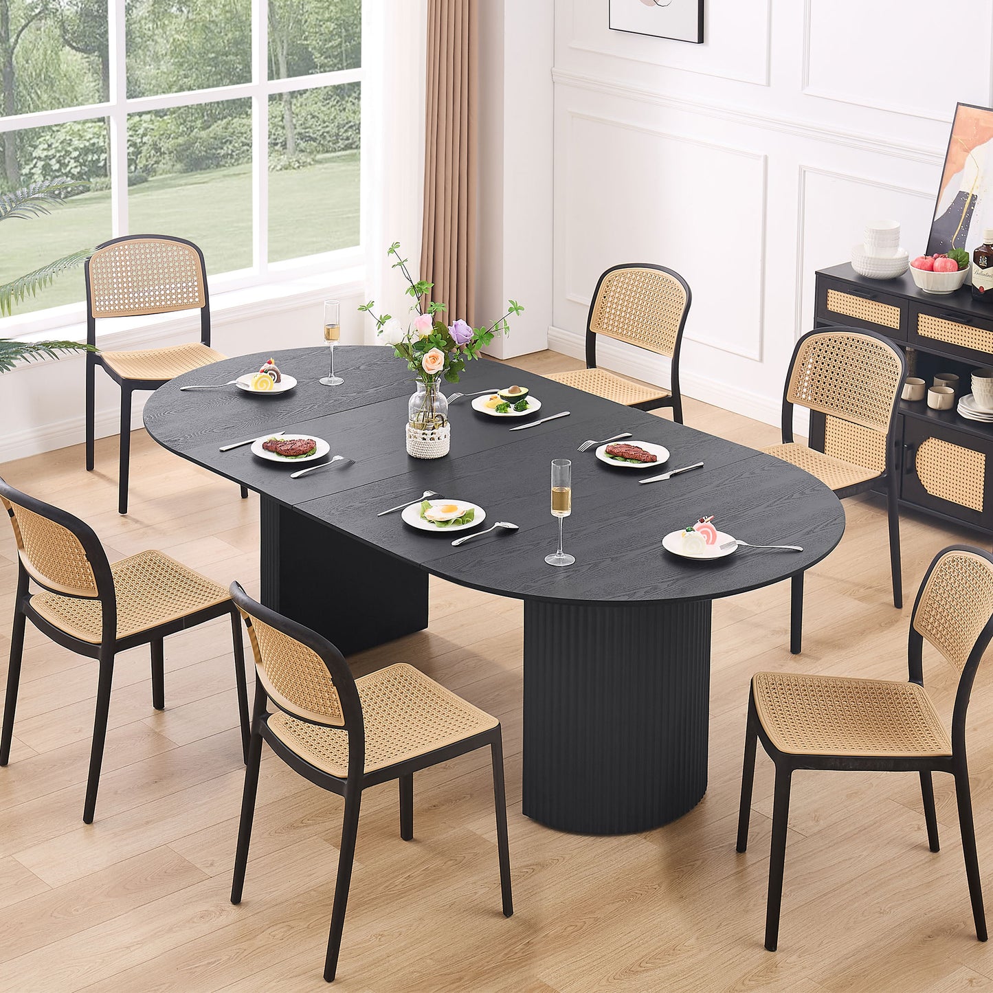 Expandable Dining Table,Solid Top Extending Table Modern Kitchen Table, Leisure Desk for Kitchen Dining Living Room Apartment.BLACK image 5