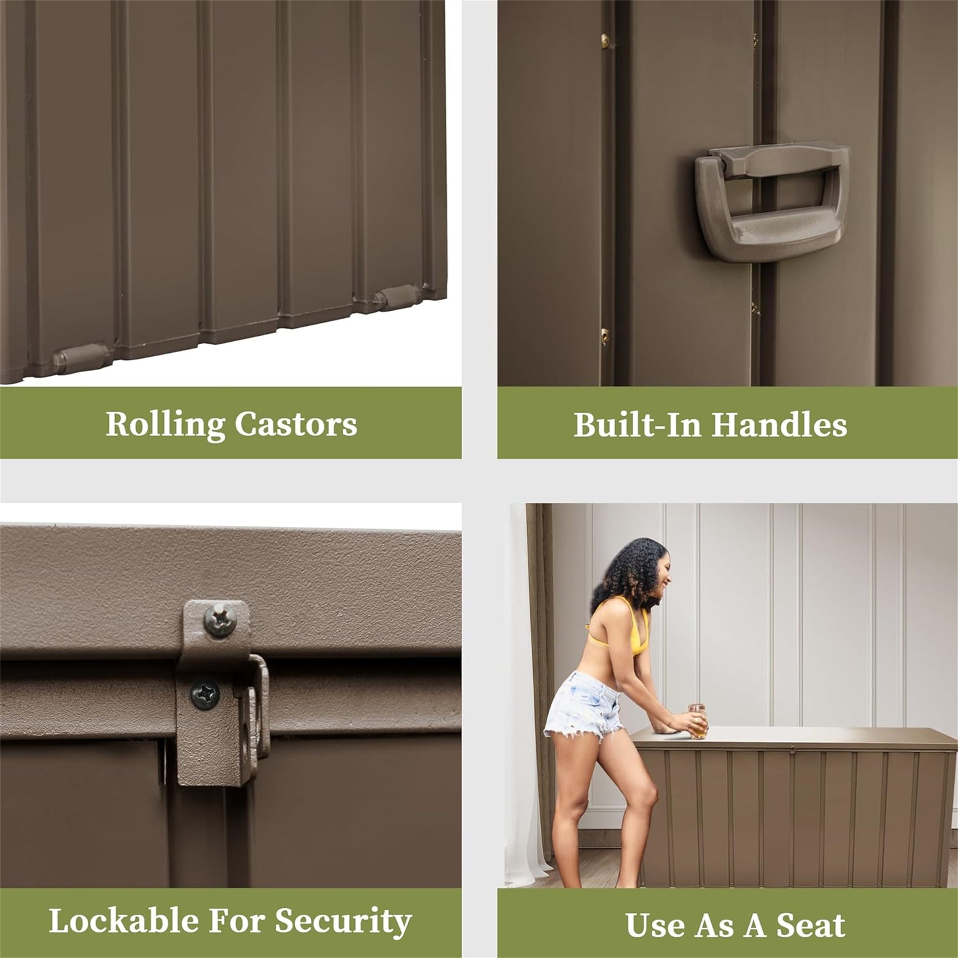 200 Gallon Outdoor Storage Deck Box Waterproof, Large Patio Storage Bin for Outside Cushions, Throw Pillows, Garden Tools, Lockable (Dark Brown) image 4