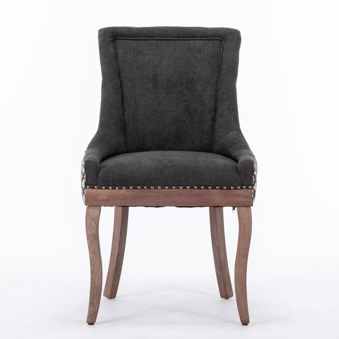 A&A Furniture, Ultra Side Dining Chair, Thickened fabric chairs with neutrally toned solid wood legs, Bronze nail head, Set of 2, Blue image 2