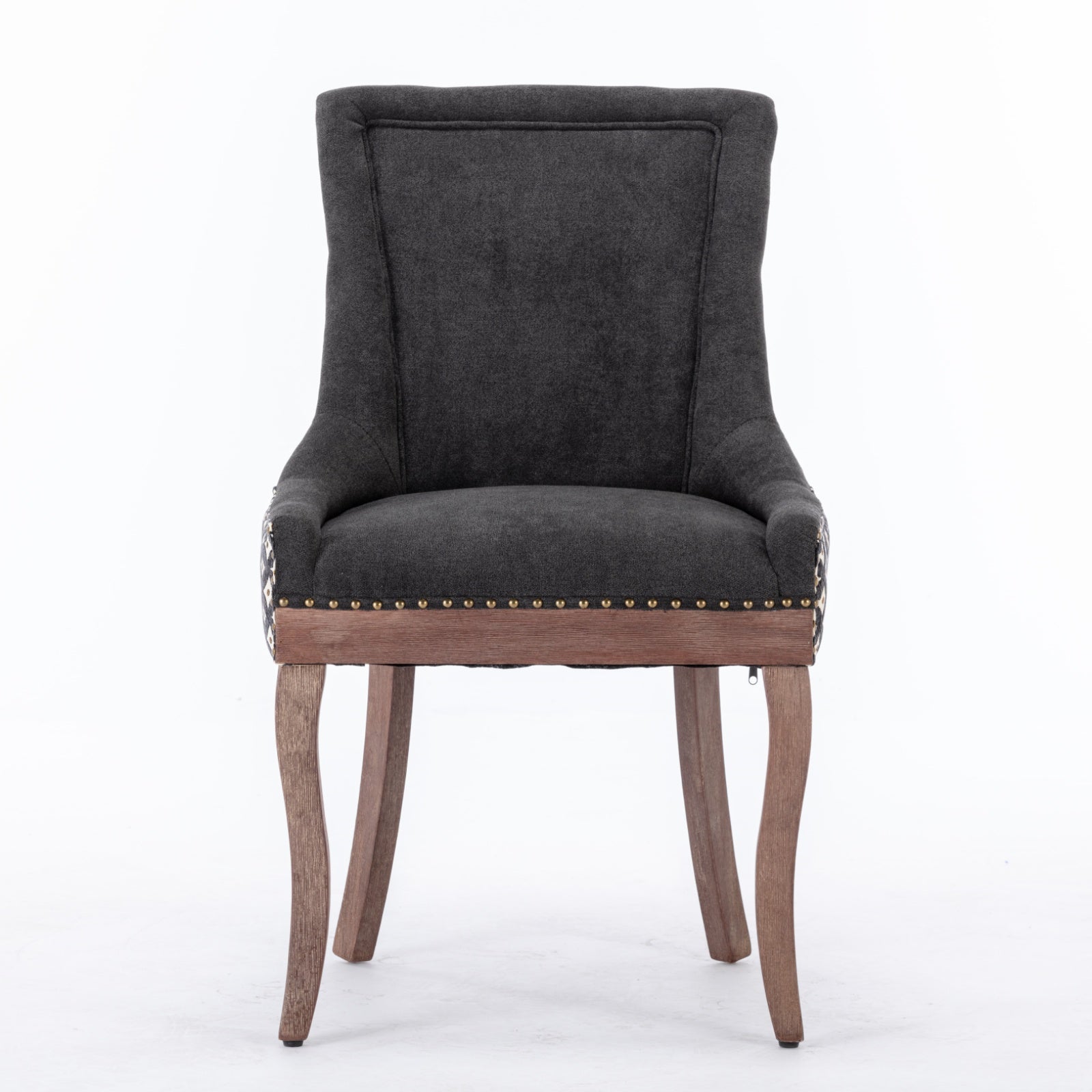 A&A Furniture, Ultra Side Dining Chair, Thickened fabric chairs with neutrally toned solid wood legs, Bronze nail head, Set of 2, Blue image 2