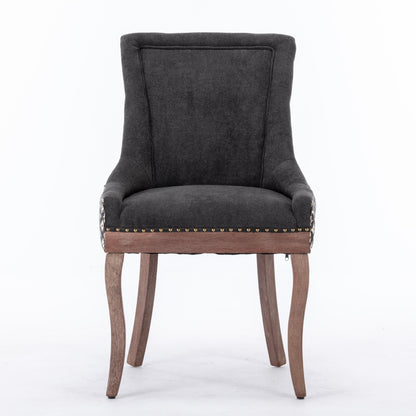 A&A Furniture, Ultra Side Dining Chair, Thickened fabric chairs with neutrally toned solid wood legs, Bronze nail head, Set of 2, Blue image 2