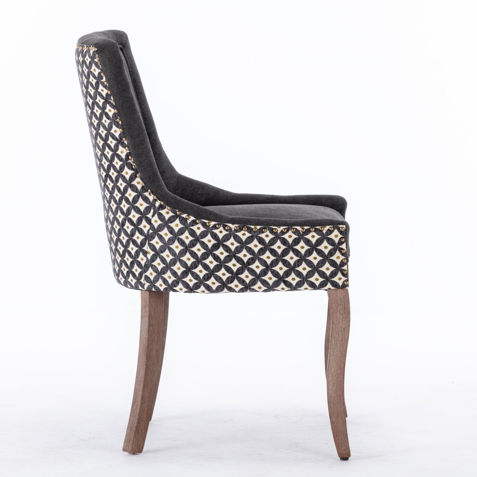 A&A Furniture, Ultra Side Dining Chair, Thickened fabric chairs with neutrally toned solid wood legs, Bronze nail head, Set of 2, Blue image 5