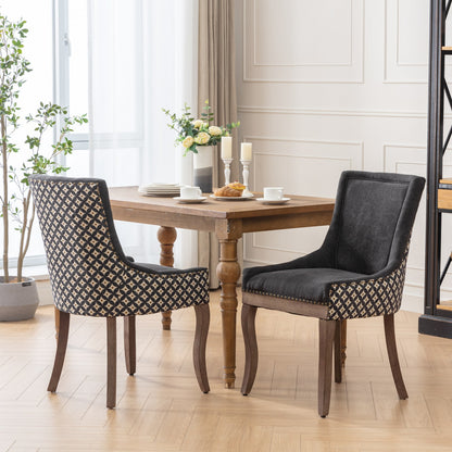 A&A Furniture, Ultra Side Dining Chair, Thickened fabric chairs with neutrally toned solid wood legs, Bronze nail head, Set of 2, Blue image 1