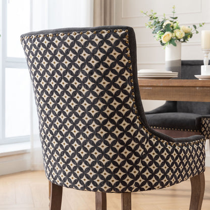 A&A Furniture, Ultra Side Dining Chair, Thickened fabric chairs with neutrally toned solid wood legs, Bronze nail head, Set of 2, Blue image 11