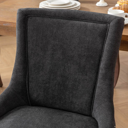 A&A Furniture, Ultra Side Dining Chair, Thickened fabric chairs with neutrally toned solid wood legs, Bronze nail head, Set of 2, Blue image 9