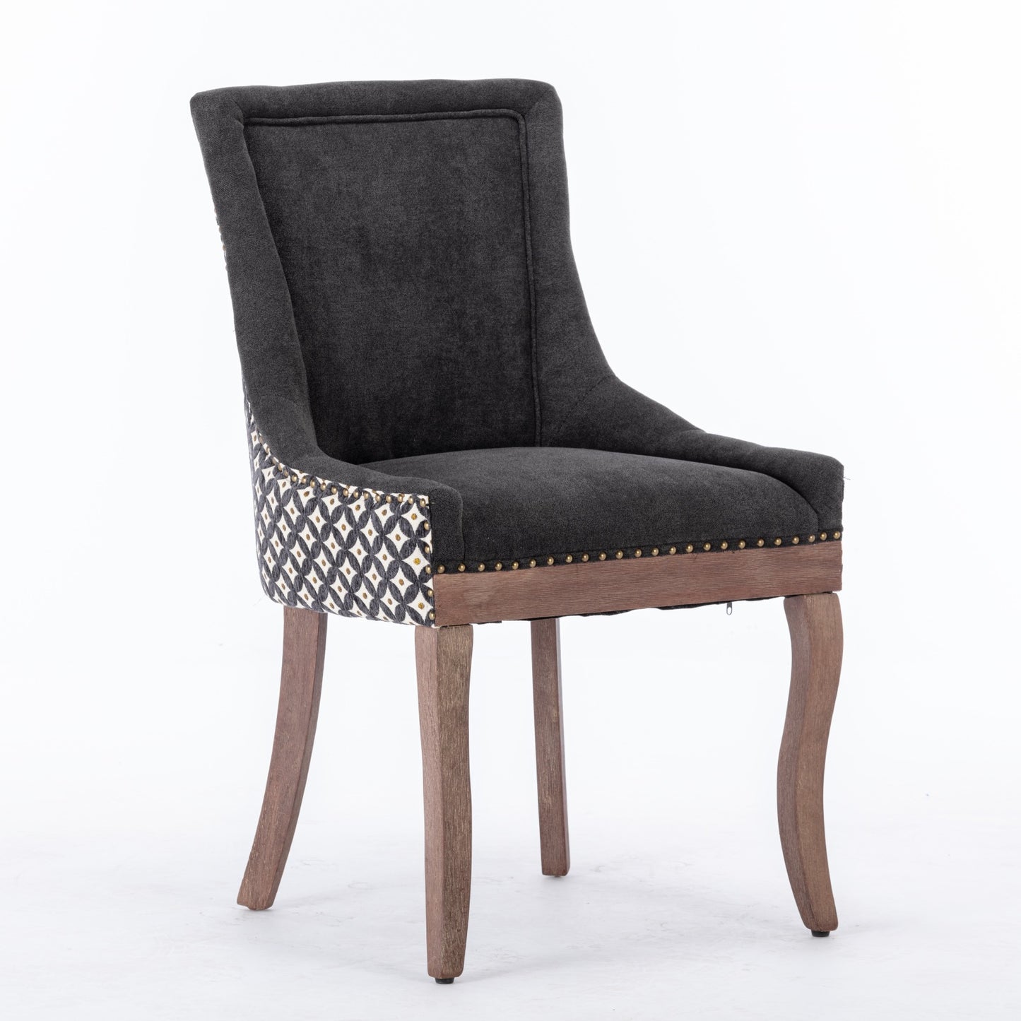 A&A Furniture, Ultra Side Dining Chair, Thickened fabric chairs with neutrally toned solid wood legs, Bronze nail head, Set of 2, Blue image 3