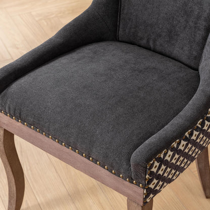 A&A Furniture, Ultra Side Dining Chair, Thickened fabric chairs with neutrally toned solid wood legs, Bronze nail head, Set of 2, Blue image 12