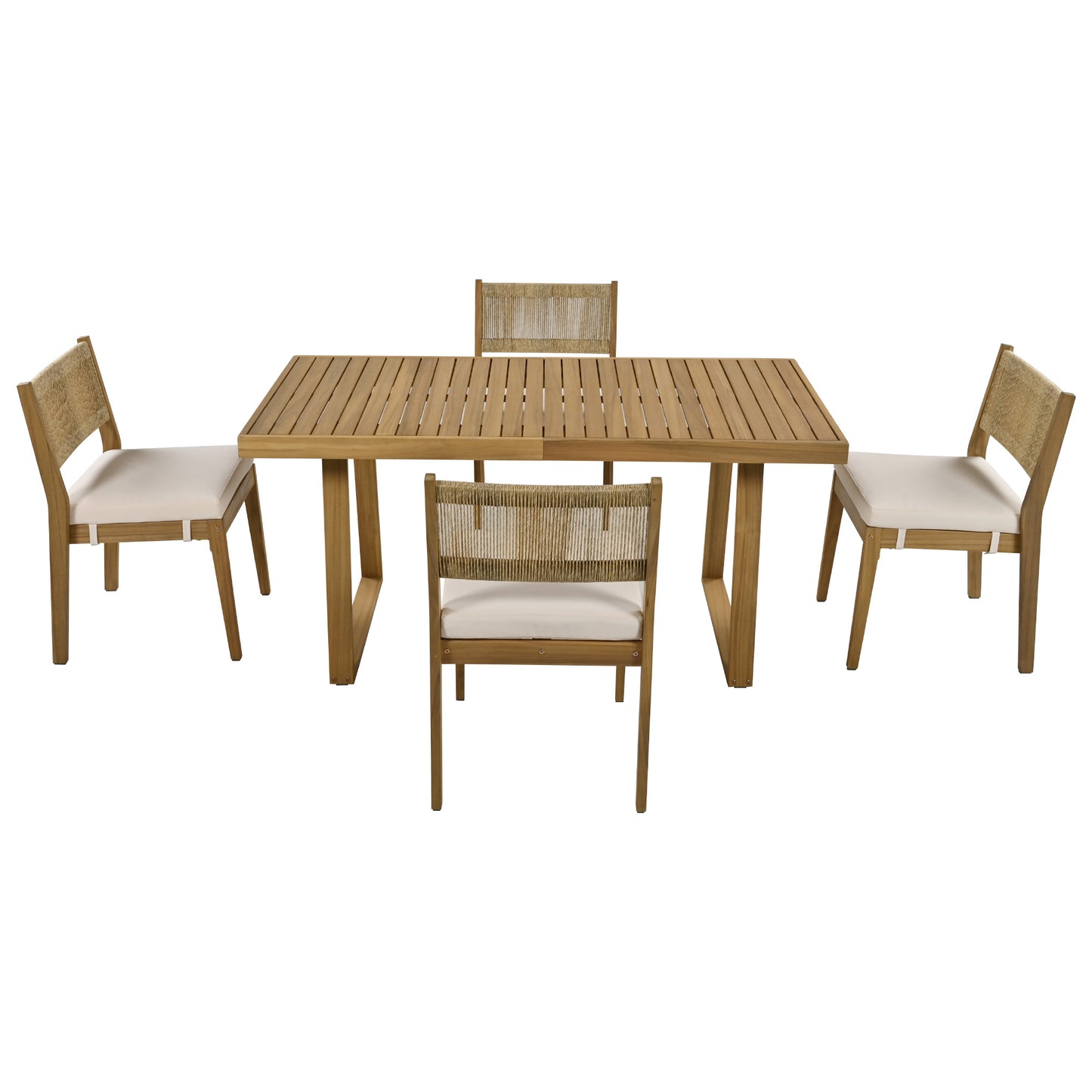 U_Style Multi-person Outdoor Acacia Wood Dining Table and Chair Set, Thick Cushions, Suitable for Balcony, Vourtyard, and Garden. image 4