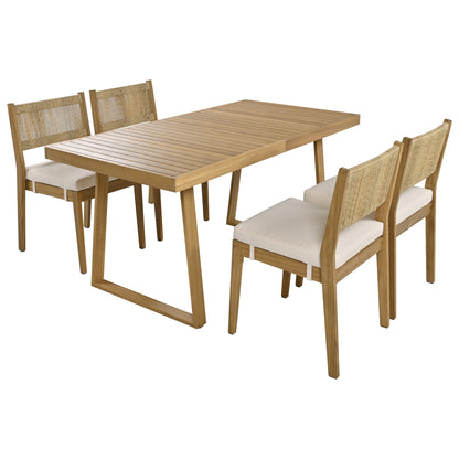 U_Style Multi-person Outdoor Acacia Wood Dining Table and Chair Set, Thick Cushions, Suitable for Balcony, Vourtyard, and Garden. image 8