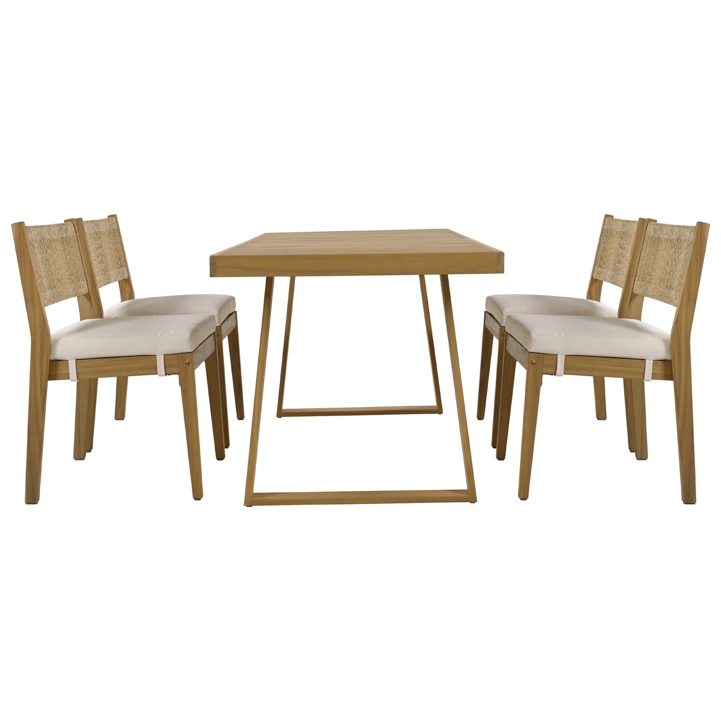 U_Style Multi-person Outdoor Acacia Wood Dining Table and Chair Set, Thick Cushions, Suitable for Balcony, Vourtyard, and Garden. image 7