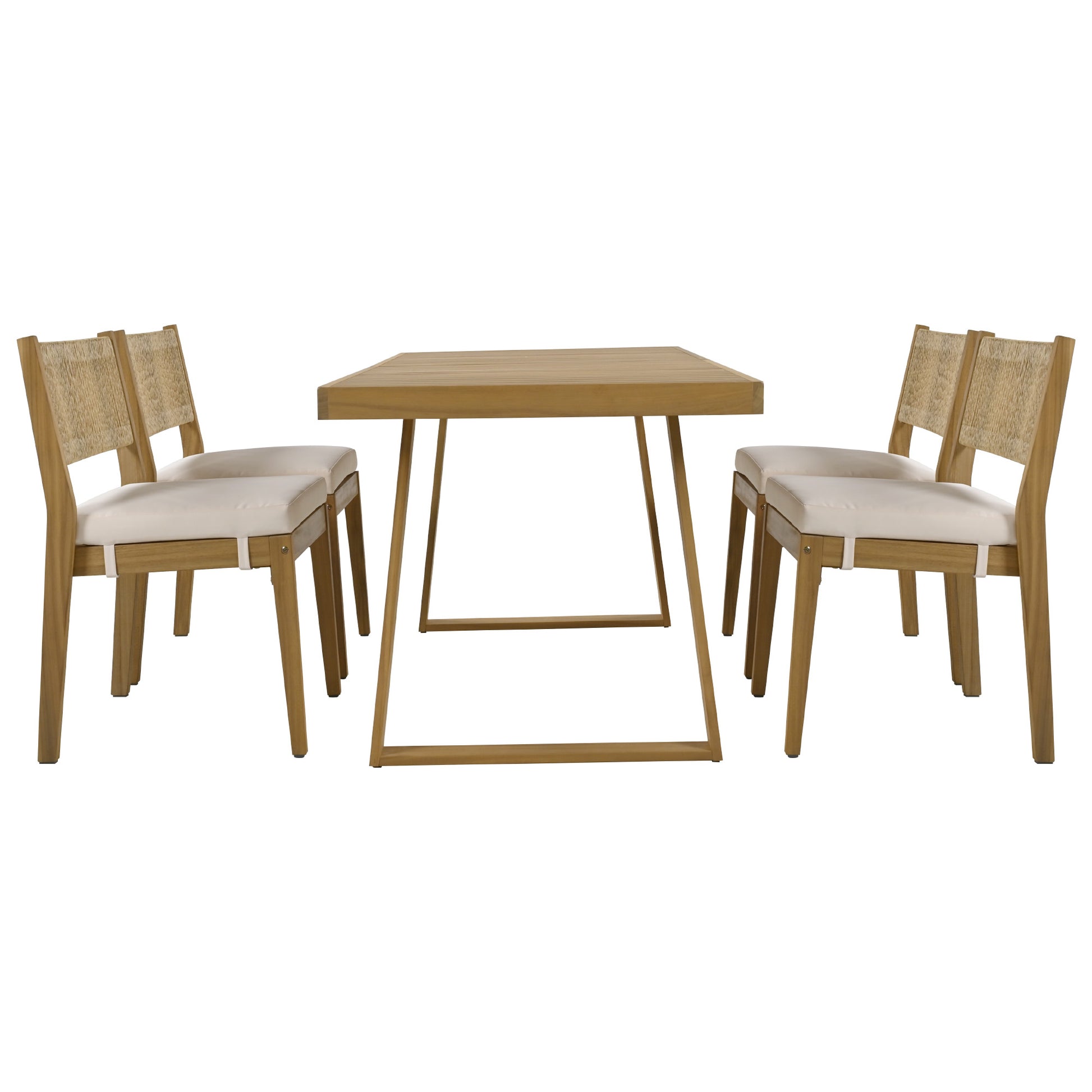 U_Style Multi-person Outdoor Acacia Wood Dining Table and Chair Set, Thick Cushions, Suitable for Balcony, Vourtyard, and Garden. image 7