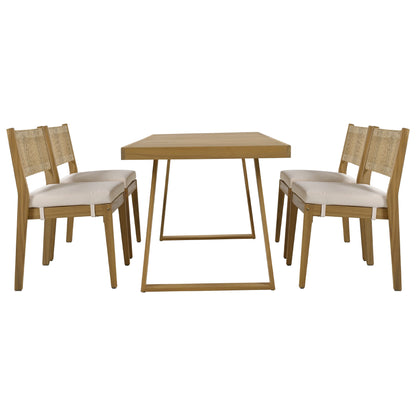 U_Style Multi-person Outdoor Acacia Wood Dining Table and Chair Set, Thick Cushions, Suitable for Balcony, Vourtyard, and Garden. image 7