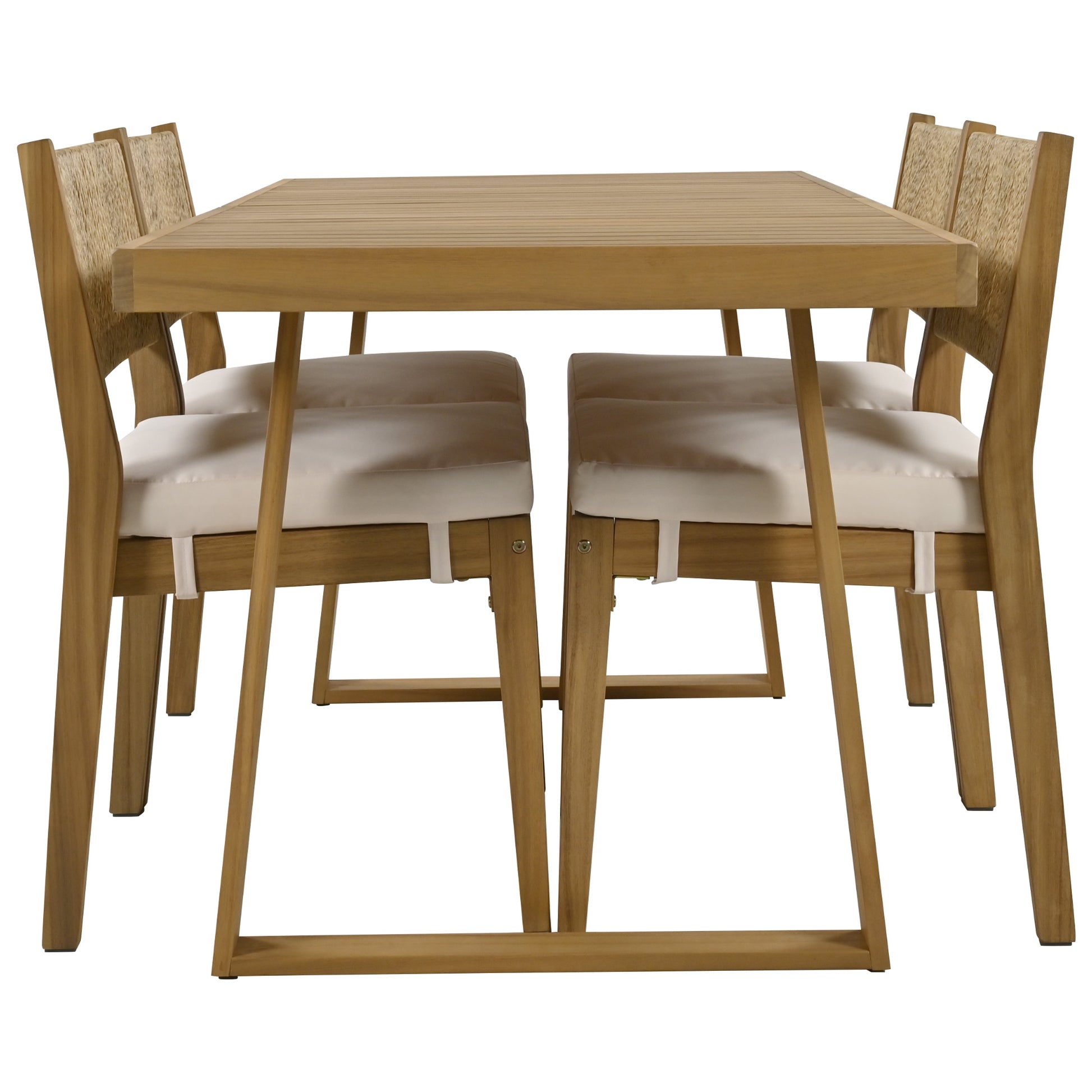 U_Style Multi-person Outdoor Acacia Wood Dining Table and Chair Set, Thick Cushions, Suitable for Balcony, Vourtyard, and Garden. image 9