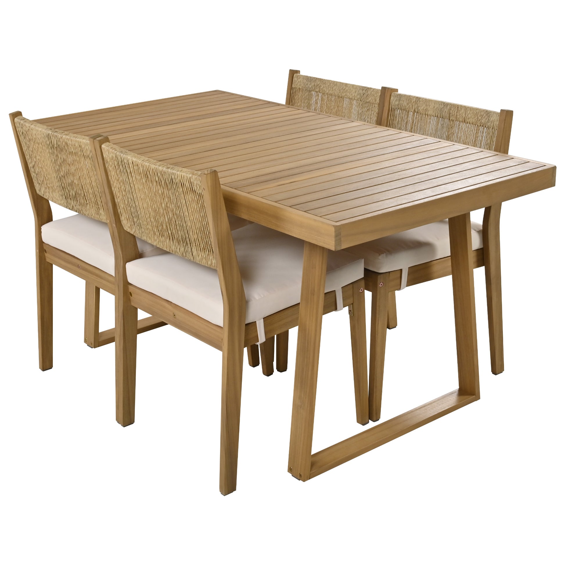 U_Style Multi-person Outdoor Acacia Wood Dining Table and Chair Set, Thick Cushions, Suitable for Balcony, Vourtyard, and Garden. image 10
