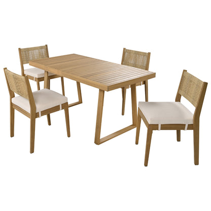 U_Style Multi-person Outdoor Acacia Wood Dining Table and Chair Set, Thick Cushions, Suitable for Balcony, Vourtyard, and Garden. image 6