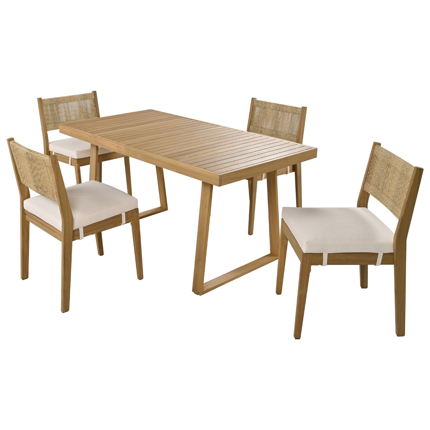 U_Style Multi-person Outdoor Acacia Wood Dining Table and Chair Set, Thick Cushions, Suitable for Balcony, Vourtyard, and Garden. image 6