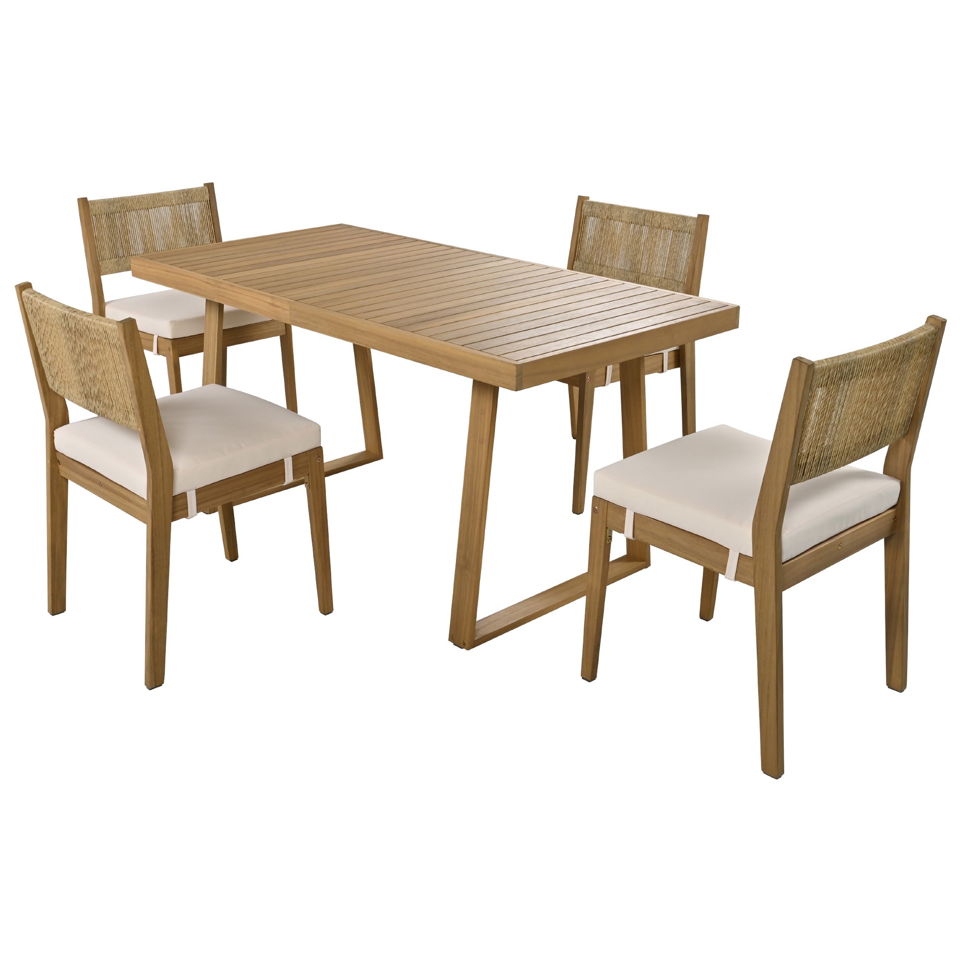 U_Style Multi-person Outdoor Acacia Wood Dining Table and Chair Set, Thick Cushions, Suitable for Balcony, Vourtyard, and Garden. image 5
