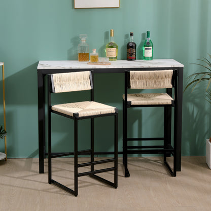 Creamy White Paper Rope Woven Bar Stools Set of 2 Hand Weave Counter Stool with footrest for Kitchen Island, Dining Room (Creamy White) image 4