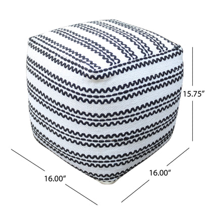 Lani Handcrafted Fabric Pouf, Natural with Black image 5