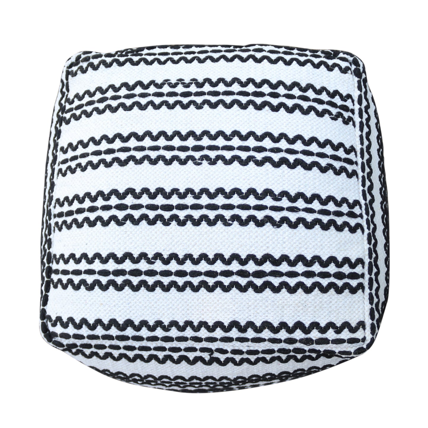 Lani Handcrafted Fabric Pouf, Natural with Black image 4