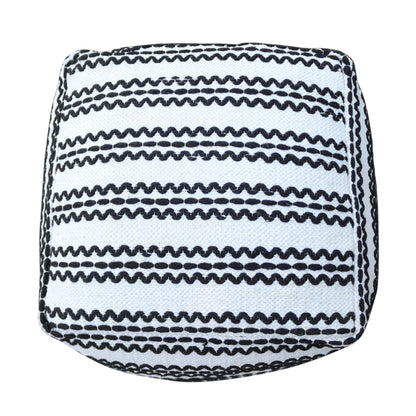 Lani Handcrafted Fabric Pouf, Natural with Black image 4