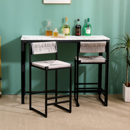 Gray Set of 2 Hand Weave Bar Stools with Back Counter Height Bar Chairs Paper Rope Woven Dining Stool for Kitchen, Home & Office (Gray) image 4