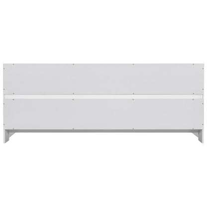 Full Floor Bed with Side Bookcase,Shelves,Guardrails,White image 8