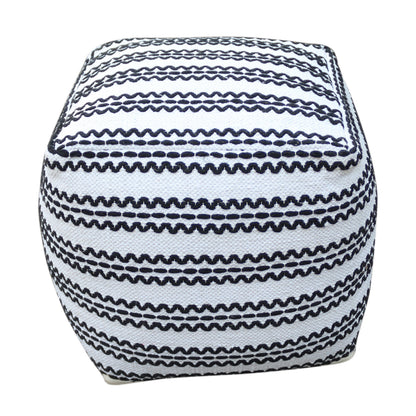 Lani Handcrafted Fabric Pouf, Natural with Black image 3