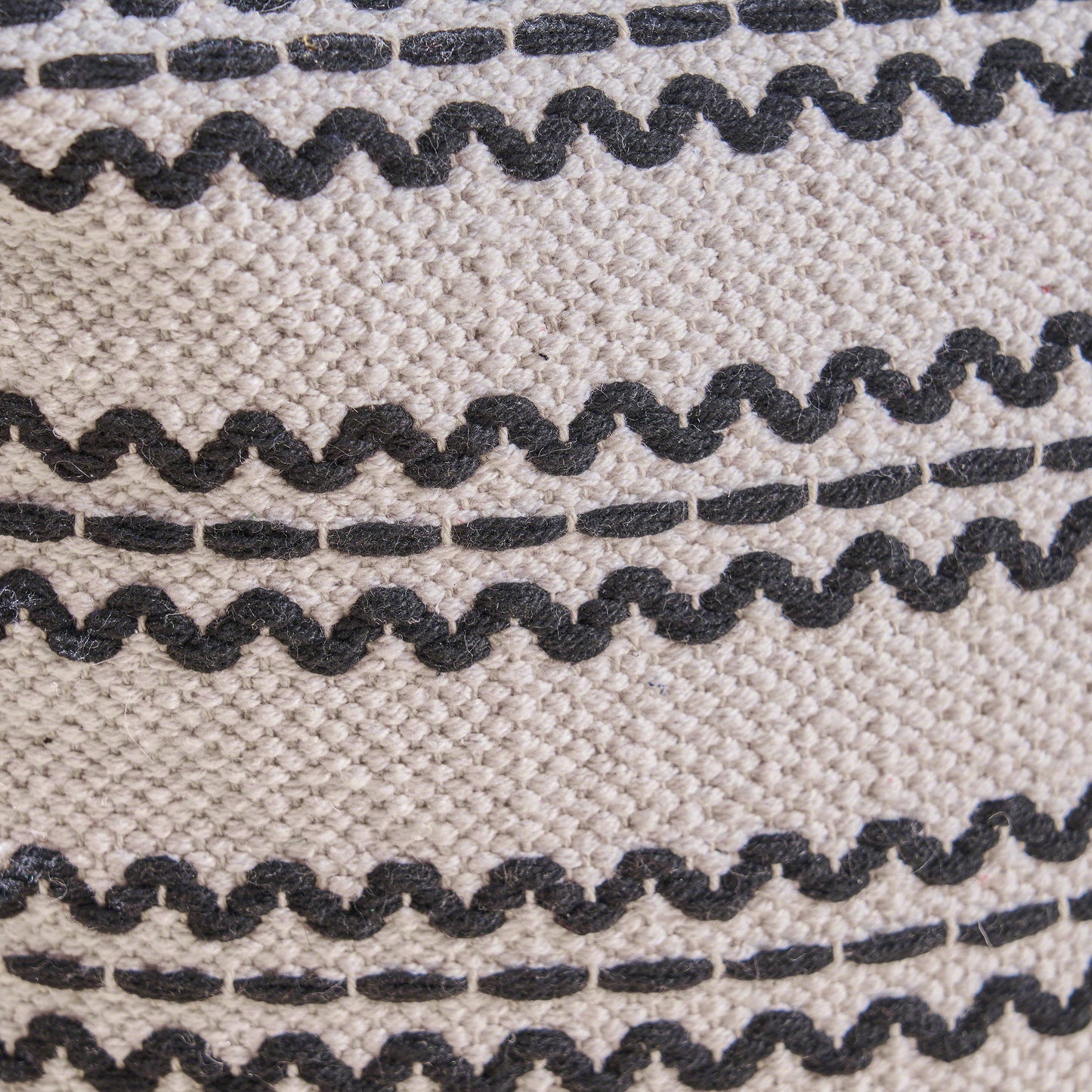 Lani Handcrafted Fabric Pouf, Natural with Black image 2