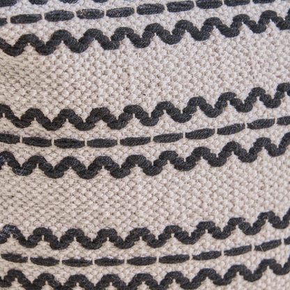 Lani Handcrafted Fabric Pouf, Natural with Black image 2