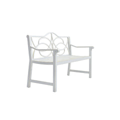 Outdoor Garden Patio Bench,Iron Metal Steel Frame Park Bench with Backrest and Armrest, Slatted Seat for Park, Yard & Porch, Balcony, Accommodates 2-3 People,White