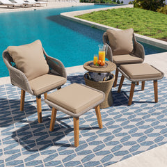 K&K 5 Pieces Patio Furniture Chair Sets, Patio Conversation Set With Wicker Cool Bar Table, Ottomans,Outdoor Furniture Bistro Sets for Porch,Backyard,Balcony,Poolside Black&Beige