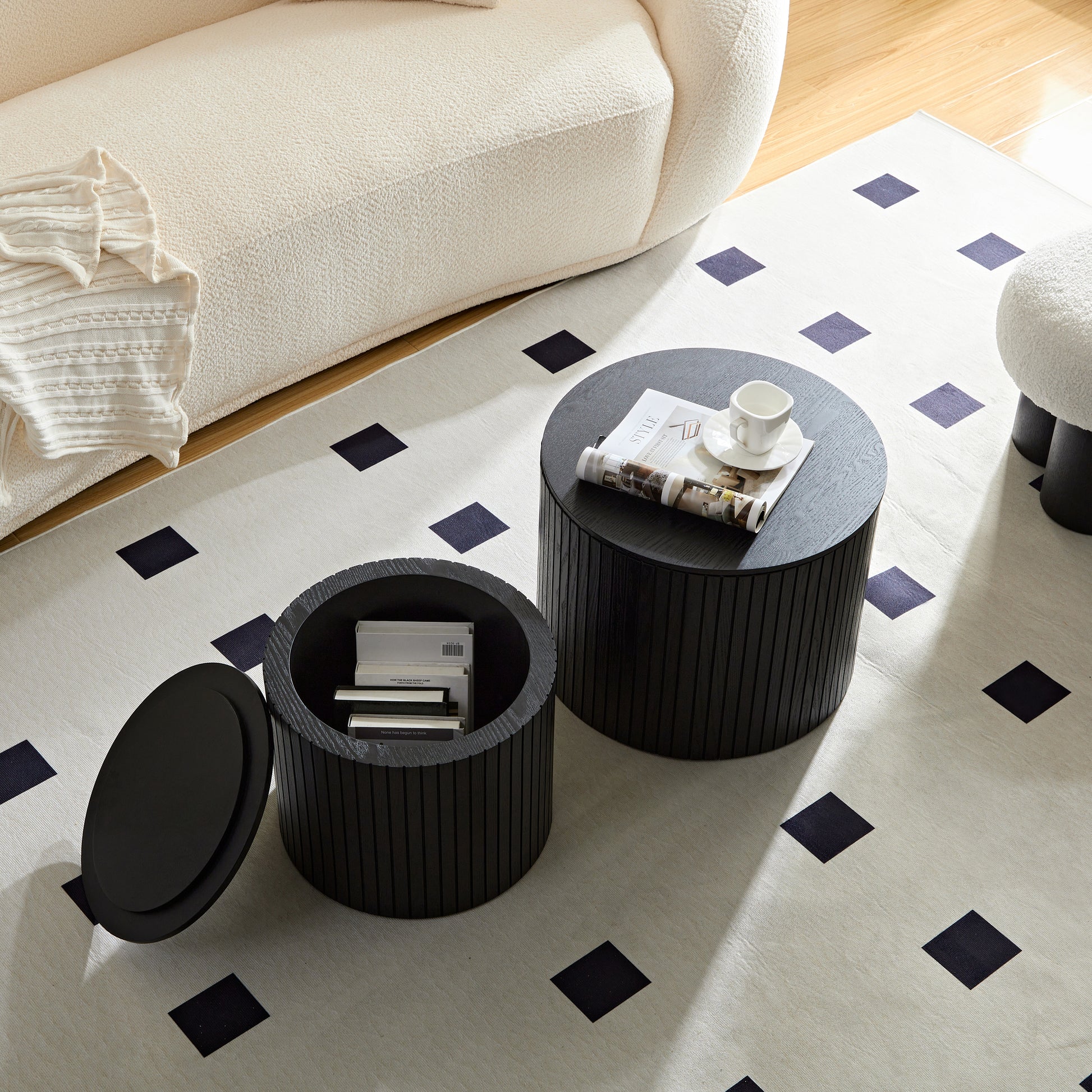 Nested table set 2 pieces, MDF coffee table set Living room/lounge area, black image 1