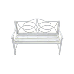 Outdoor Garden Patio Bench,Iron Metal Steel Frame Park Bench with Backrest and Armrest, Slatted Seat for Park, Yard & Porch, Balcony, Accommodates 2-3 People,White