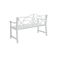 Outdoor Garden Patio Bench,Iron Metal Steel Frame Park Bench with Backrest and Armrest, Slatted Seat for Park, Yard & Porch, Balcony, Accommodates 2-3 People,White