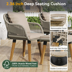 K&K 5 Pieces Patio Furniture Chair Sets, Patio Conversation Set With Wicker Cool Bar Table, Ottomans,Outdoor Furniture Bistro Sets for Porch,Backyard,Balcony,Poolside Brown