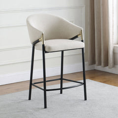 Beige and Glossy Black Sloped Arm Bar Stools (Set of 2)