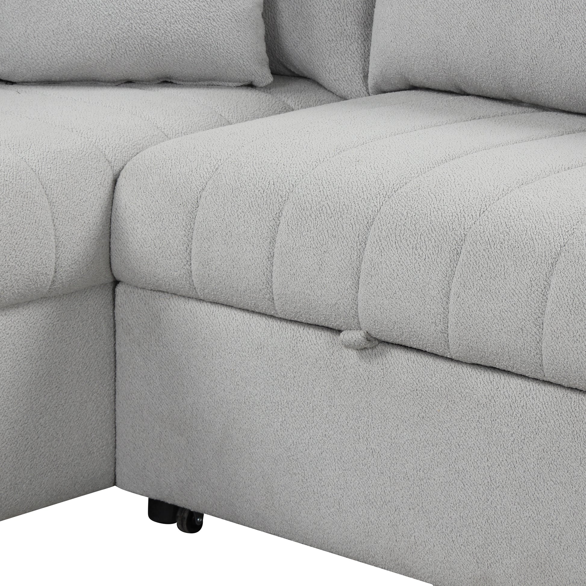 82.6" L-shaped Sectional Pull Out Sofa Bed Sleeper Sofa with Two USB Ports, Two Power Sockets and a Movable Storage Ottoman, Gray image 3