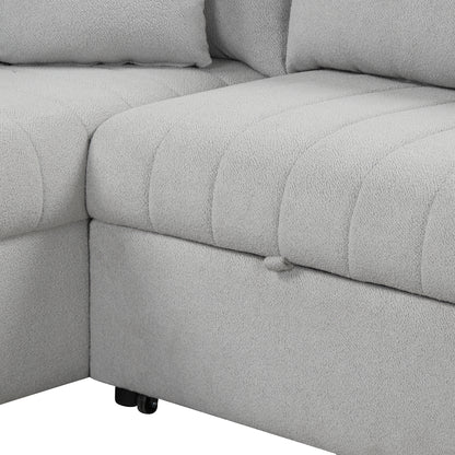82.6" L-shaped Sectional Pull Out Sofa Bed Sleeper Sofa with Two USB Ports, Two Power Sockets and a Movable Storage Ottoman, Gray image 3