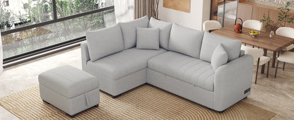 82.6" L-shaped Sectional Pull Out Sofa Bed Sleeper Sofa with Two USB Ports, Two Power Sockets and a Movable Storage Ottoman, Gray image 11