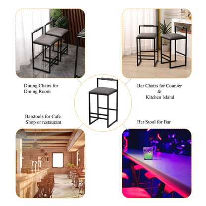 Set of 2 Counter Height Barstools Kitchen Island Stools with Back Modern Armless Metal Legs & PU Gray Upholstered Chairs (Gray with Back) image 9