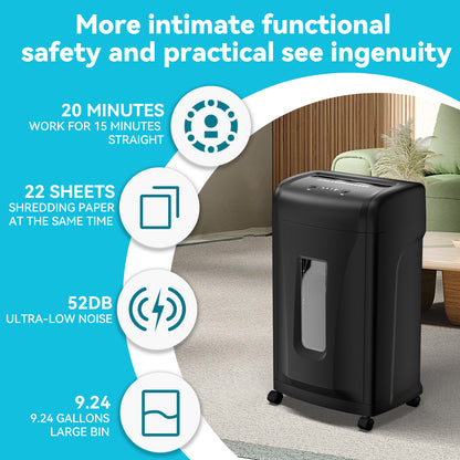 Large Commercial Heavy Duty 22-Sheet High Security Paper Shredder with 9.24 Gallons Pullout Waste Bin image 7