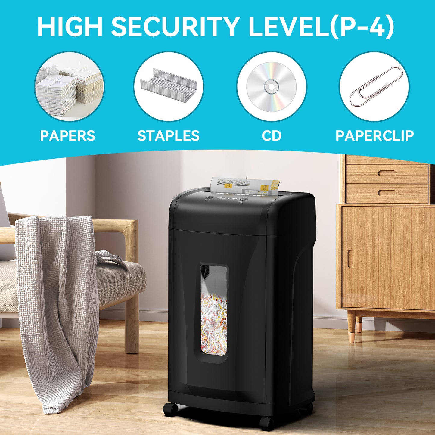 Large Commercial Heavy Duty 22-Sheet High Security Paper Shredder with 9.24 Gallons Pullout Waste Bin image 8