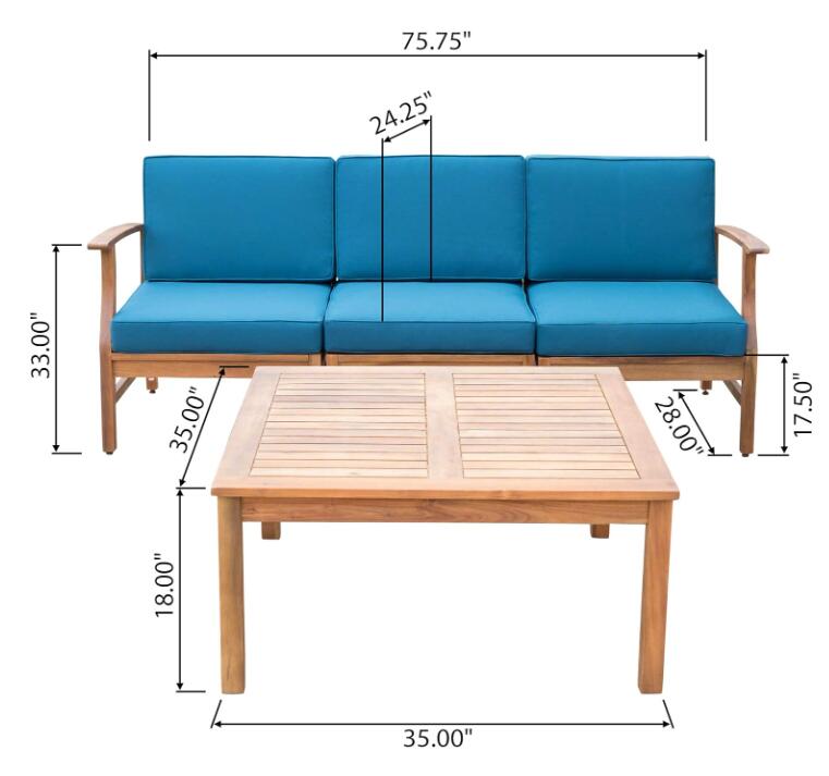 PERLA 3 SEATER SOFA AND TABLE SET, BLUE image 3