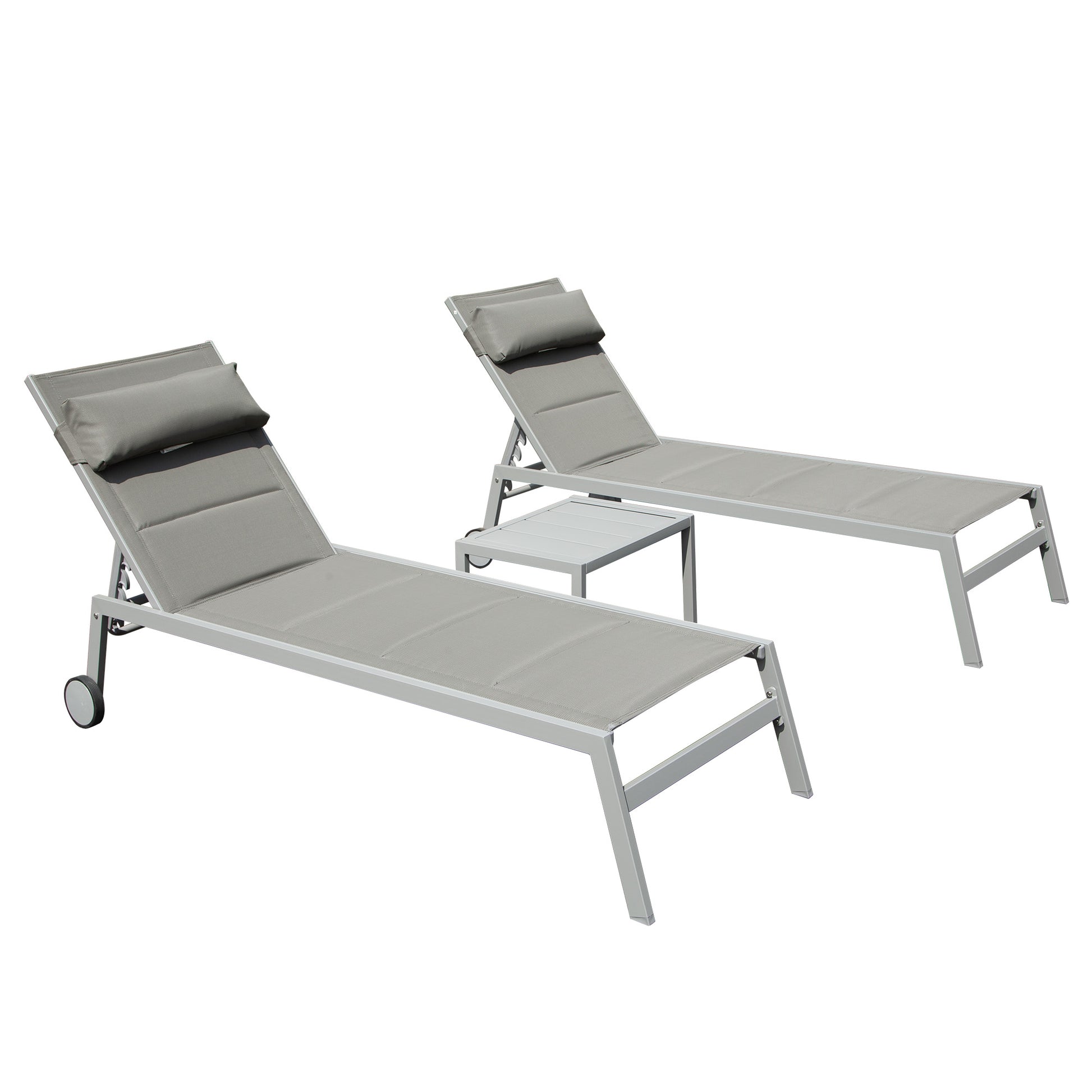 Outdoor Patio Chaise Lounge Set of 3, Aluminum Pool Lounge Chairs with Side Table and Wheels, Textilene Padded Adjustable Recliner All Weather for Poolside, Beach, Yard, Balcony (Gray) image 1