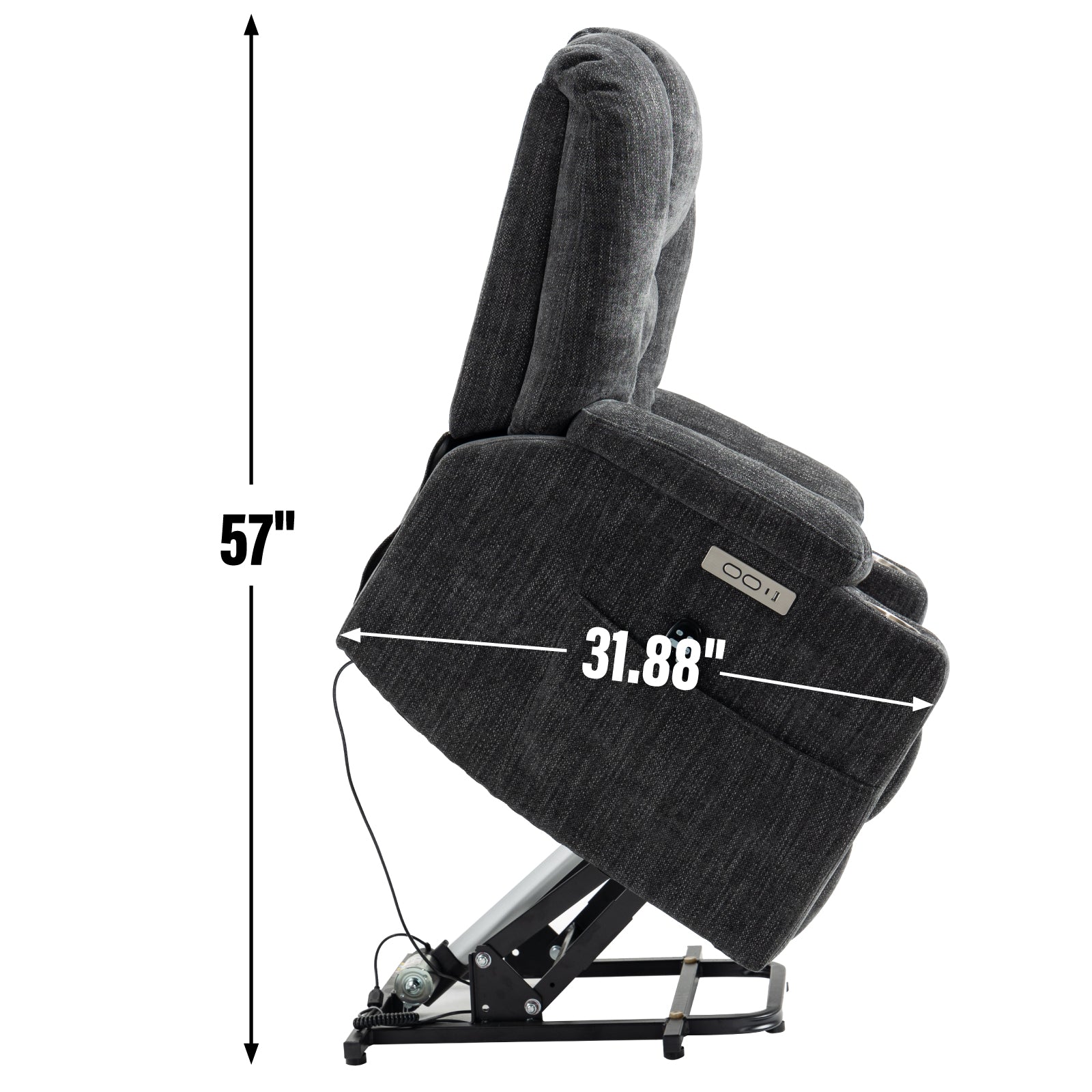 EMON'S Large Power Lift Recliner Chair with Massage and Heat for Elderly, Overstuffed Wide Recliners, Heavy Duty Motion Mechanism with USB and Type C Ports, 2 Steel Cup Holders, Gray image 5